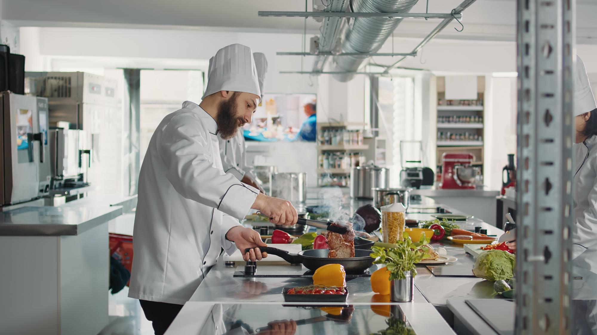 Modern test kitchen with technology and plated dishes