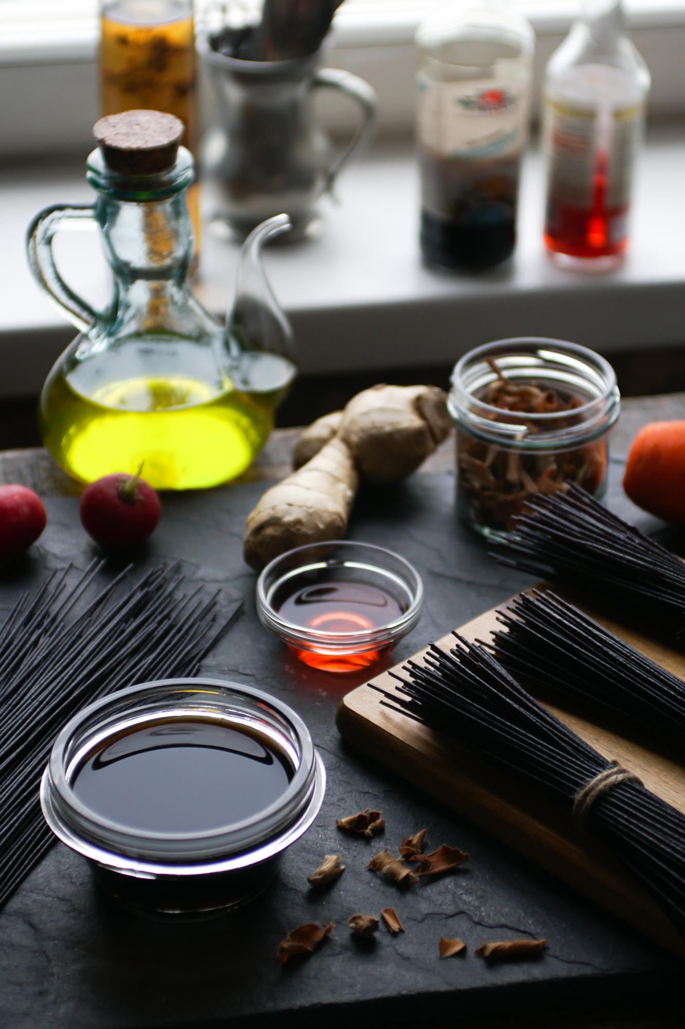 Small still life of spices and lab notes